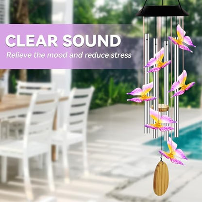 Solar Wind Chimes for Outside Color Changing Light, Purple Butterfly - color: Purple Butterfly