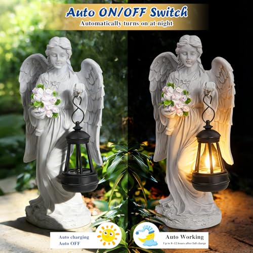 Solar Angel Garden Statue Outdoor Decor, 9 inches Angel Sculpture for Outside Patio Lawn Yard Art Gifts for Mom Grandma Women