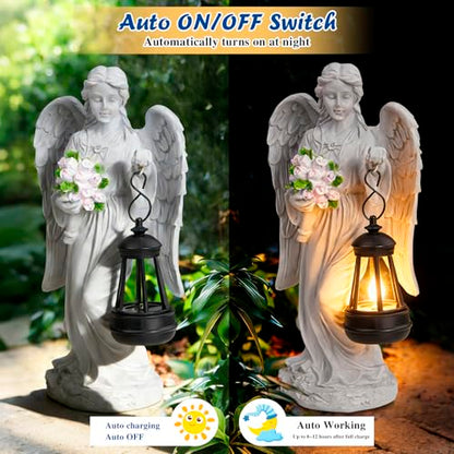 Solar Angel Garden Statue Outdoor Decor, 9 inches Angel Sculpture for Outside Patio Lawn Yard Art Gifts for Mom Grandma Women