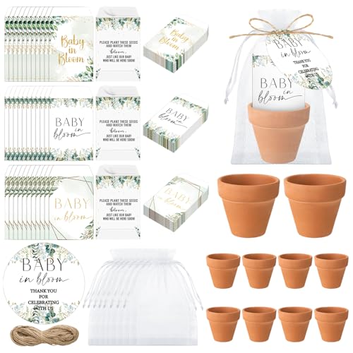 Reallnaive Baby Shower Party Favors Baby in Bloom Envelopes Seed Packets Include 24 Mini Terracotta Pots Seed Packets 24 Self Adhesive Envelopes Thank You Tags Gifts for Party(Greenery) - style: Greenery