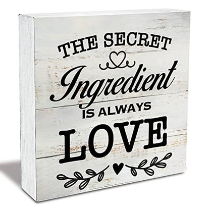 Secret Ingredient Is Always Love Kitchen Quote Wood Box Sign - color: white
