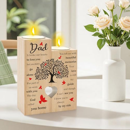 Sympathy Gifts for Loss of Dad Father - Memorial Condolences Bereavement Remembrance Funeral Grief Gifts for Loss of Dads Wooden Candle Holder Candlestick in Memory of dad Gift