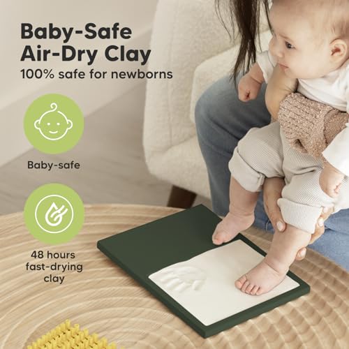 Baby Hand and Footprint Kit,Quick Dry Clay Baby Footprint Kit(Hunter Green) | Pets Paw Kit, Newborn Keepsake Picture Frame for Boys, Girls, Personalized New Mom Gifts for Shower & Registry, Grandparents - color: Hunter Green