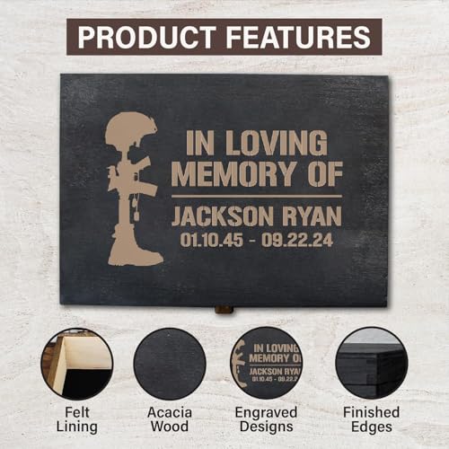 Personalized Line of Duty Memorial Box for Fallen Heroes & First Responders | Holds medals, flags, badges & photos to honor their service. 6 designs, 4 sizes & 4 finishes, optional inside engraving. - style: 16. Line of Duty Memorial