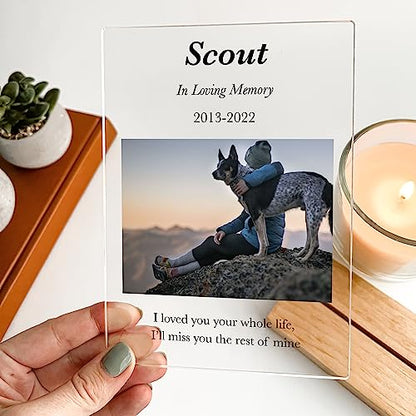 Custom Any Names Words & Picture Personalized Photo Frame Stand Bereavement Gift Sympathy Memorial Decor Sign Funeral in Heart Memory of Loved One Condolence Remembrance Loss Loving Pet Owner Parent Dog Cat