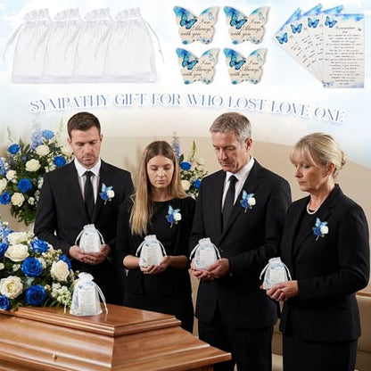 100 Sets Funeral Favors for Guests, Celebration of Life Favors Wooden Butterfly Pocket Hug Token with Funeral Prayer Cards and Organza Bags, As Memorial Gifts and Funeral Decorations