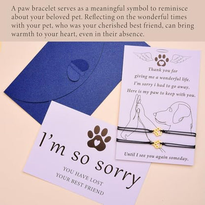 Pet Memorial Gifts for Loss of Dog, Gold Paw Print Bracelets (2 Pack) for Beloved Cat, Loss of Dog Sympathy Gift, Thoughtful Dogs Remembrance, Bereavement Gifts