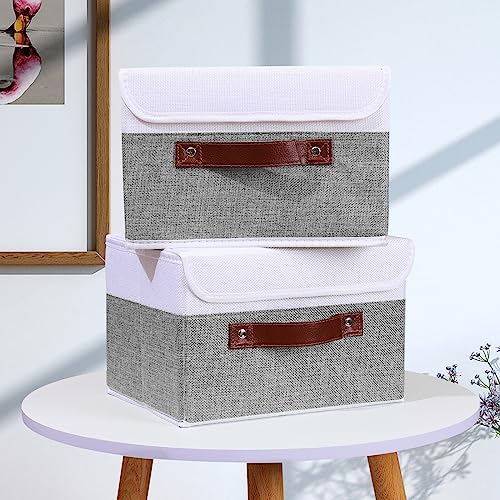 ANMINY Fabric Storage Box Bins with Lids, Gray White, 10"x8"x7", 2 Pack - color: Gray White, size: Small (Pack of 2)