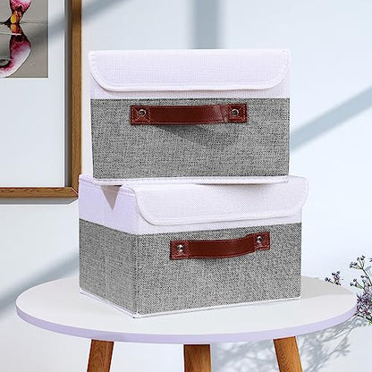 ANMINY Fabric Storage Box Bins with Lids, Gray White, 10"x8"x7", 2 Pack - color: Gray White, size: Small (Pack of 2)
