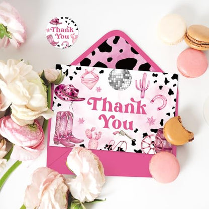 FYSUIMU 24 Pack Cowgirl Thank You Card Bulk Leopard Print Cowgirl Hat Boots Blank Note Cards with Envelopes Stickers Western Greeting Cards for Birthday Baby Shower - style: Cowgirl