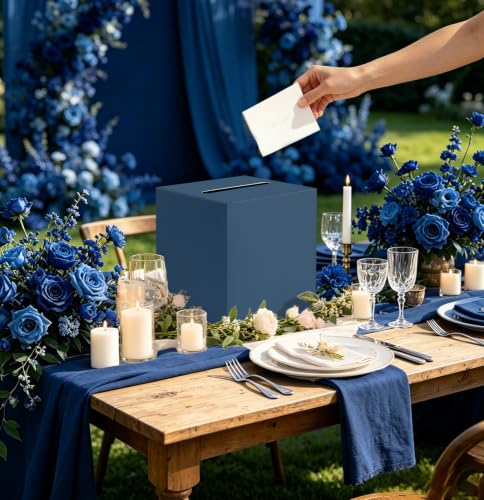 SietDESEO Navy Blue Card Box with Slot Money Gift Card Box Holder for Party Wedding Reception Birthday Graduation Bridal Shower Baby Shower Diaper Raffle Box - color: Navy Blue Card Box, size: 7.8 X 7.8 X 7.8 INCH