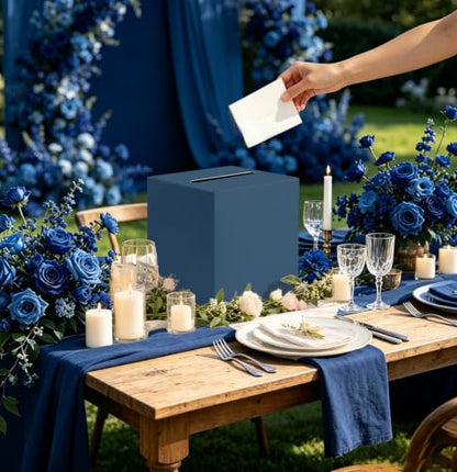 SietDESEO Navy Blue Card Box with Slot Money Gift Card Box Holder for Party Wedding Reception Birthday Graduation Bridal Shower Baby Shower Diaper Raffle Box - color: Navy Blue Card Box, size: 7.8 X 7.8 X 7.8 INCH