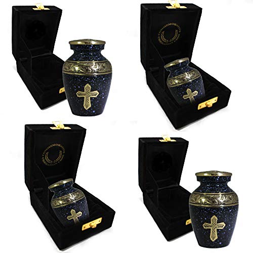 Black Cross Keepsake Urns for Human Ashes with Velvet Gift Box for Cremation Keepsakes for Ashes - Small Cremation Urn and Small Keepsake Urn Set of 4 - color: Black Cross
