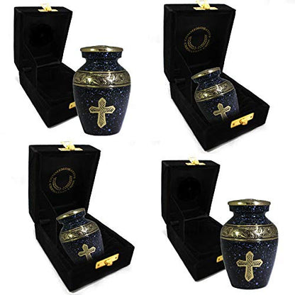 Black Cross Keepsake Urns for Human Ashes with Velvet Gift Box for Cremation Keepsakes for Ashes - Small Cremation Urn and Small Keepsake Urn Set of 4 - color: Black Cross