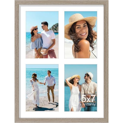 Vittanly 12x16 Collage Picture Frame, Displays 4Pcs 5x7 Photos, Light Taupe - color: Light Taupe, size: 12x16