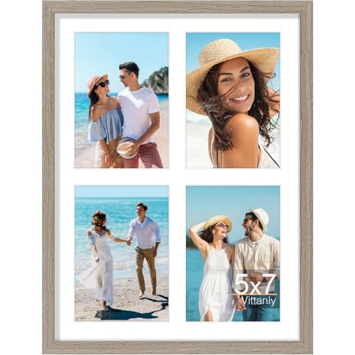 Vittanly 12x16 Collage Picture Frame, Displays 4Pcs 5x7 Photos, Light Taupe - color: Light Taupe, size: 12x16