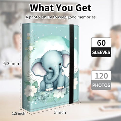 Photo Album 4x6 120 Pockets Photos with Elastic Band, PU Leather Photo Books Small Mini Capacity Picture Album for Family Wedding Travel Anniversary Baby Vacation Pictures,Cute Elephant Blue - color: Cute Elephant Blue