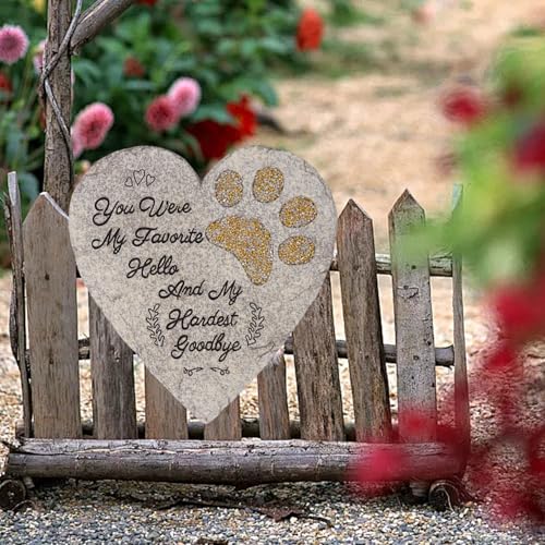 Pet Memorial Stone for Dogs Cats, 10 Inch Heart Shaped Dog Memorial Gifts for Loss of Dog, Pet Loss Sympathy Gift
