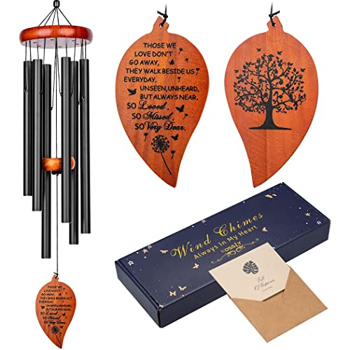 Sympathy Wind Chimes,32" Memorial Wind Chimes for Loss of Loved One, Sympathy Grief Memorial Bereavement Gift,in Memory of Loved One Loss of Mother Father，Home Decor Garden Patio Outdoor-Black - color: Black 32 Leaf