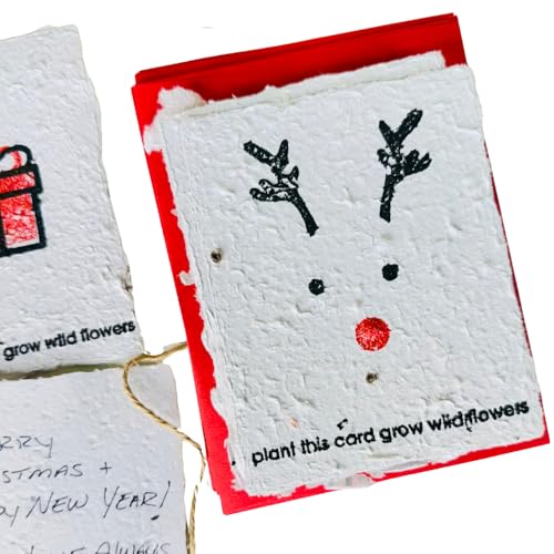 Set of 10 Seed Paper Holiday Greeting Cards with Envelopes - Plantable Christmas Cards