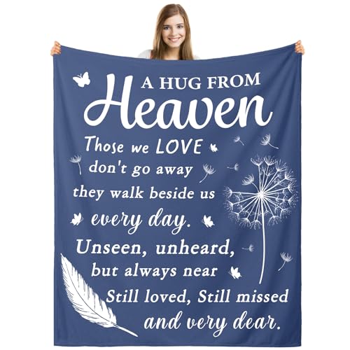 Memorial Sympathy Gifts for Loss of Loved One - Hugs from Heaven Flannel Blanket, in Memory of Loved One Gifts, Condolence Bereavement Remembrance Gifts for Loss of Mom Dad Grandma Grandpa 60''x50'' - size: 60"L x 50"W
