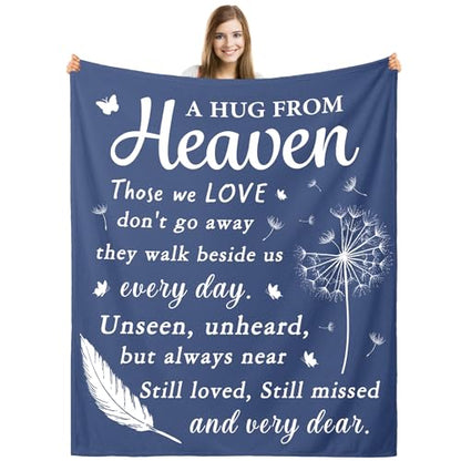 Memorial Sympathy Gifts for Loss of Loved One - Hugs from Heaven Flannel Blanket, in Memory of Loved One Gifts, Condolence Bereavement Remembrance Gifts for Loss of Mom Dad Grandma Grandpa 60''x50'' - size: 60"L x 50"W