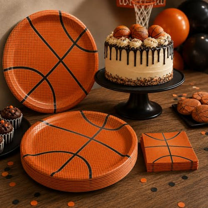 40 Pcs Basketball Plates and Napkins Set, Large 9 Inch Party Plates - color: Basketball