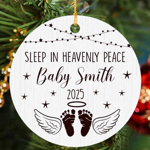 Personalized Sleep in Heavenly Peace Christmas Ornament, Custom Miscarriage Gifts for Mothers Angel Baby Memorial Ornament, Bereavement Gifts, Hanging Xmas Tree Decor - color: Sleep in Heavenly Peace Ornament