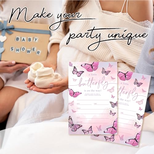 20 Butterfly Baby Shower Invitations, for Girls (050)