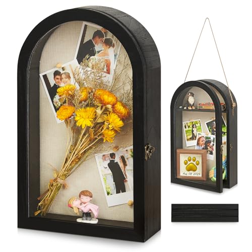 DGWJSU Shadow Box Frame 10x16 Large Shadow Boxes Display Cases with Linen Back and Removable Shelves, Picture Frame Wedding Bouquet Memorabilia Medals Photos Memory Box for Keepsakes (Black) - color: Black