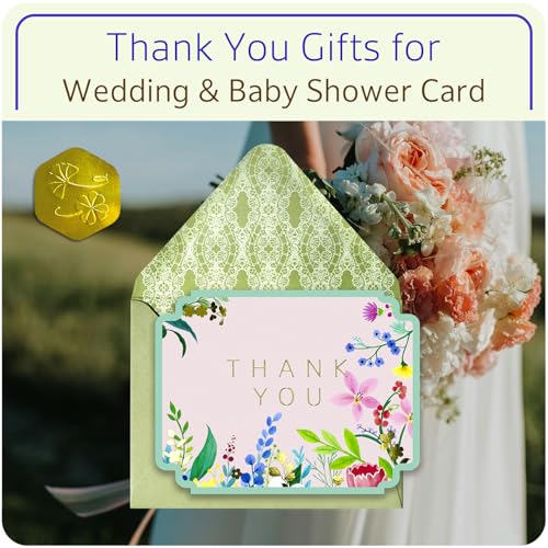 Floral Thank You Cards, Die-Cut Gold Foil, 100 Cards with Envelopes