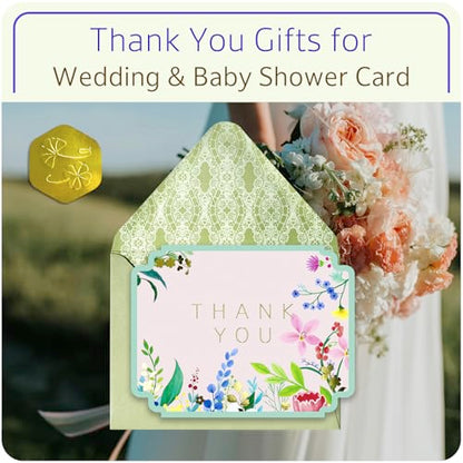 Floral Thank You Cards, Die-Cut Gold Foil, 100 Cards with Envelopes