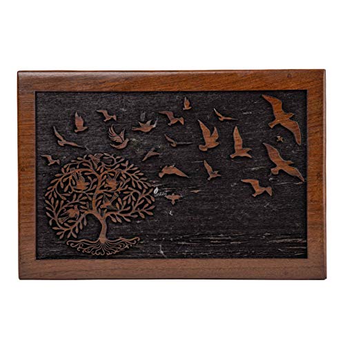 Rosewood Urn for Human Ashes, Tree of Life with Birds, X-Large 380 lb | Hand-carved solid sheesham rosewood, screw-locked sliding base, engraving available, holds up to 380 lb - color: Tree of Life With Birds, size: X-Large (380 lb)