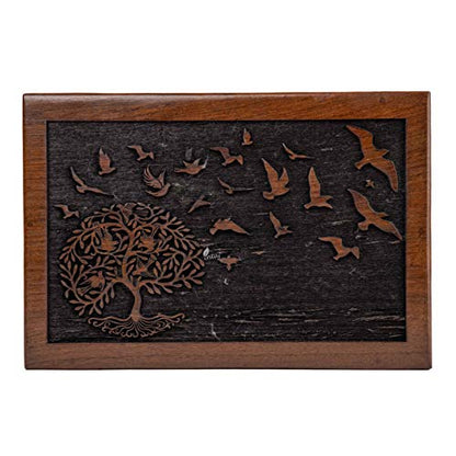 Rosewood Urn for Human Ashes, Tree of Life with Birds, X-Large 380 lb | Hand-carved solid sheesham rosewood, screw-locked sliding base, engraving available, holds up to 380 lb - color: Tree of Life With Birds, size: X-Large (380 lb)