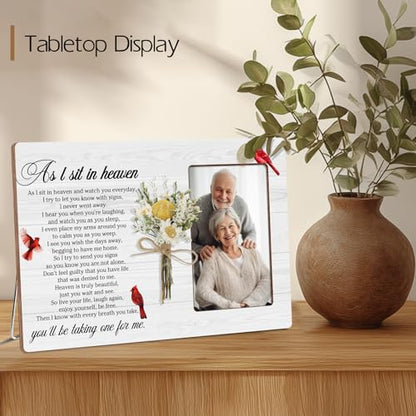 Memorial Bereavement Floral Wooden Picture Frame Gifts for Loss of Loved One, As I Sit In Heaven Cardinal Gifts, Fits 4x6 Photo Frame - color: White-heaven