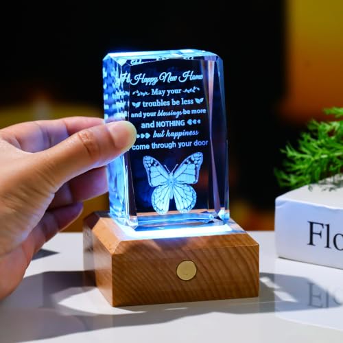 House Warming Gifts New Home Gift Ideas Crystal with LED Wood Base - color: House Warming Gifts