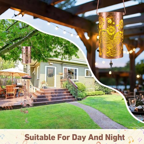 Retisee Rooster Solar Wind Chimes Outdoor Metal Rooster Gifts Solar Light Windchimes Outside Indoors Christmas Decoration Birthday Gift for Home Lawn Porch Patio Garden Yard - style: Rooster