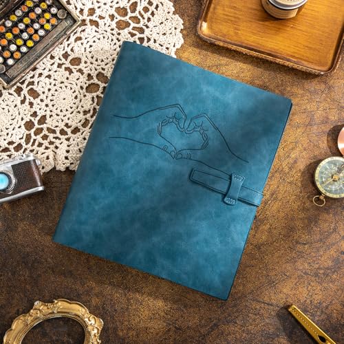 Leather Photo Album for 4x6 Pictures Album Book With Writing Space for Family Wedding Anniversary Birthday Christmas Baby Vacation, Gift for Anniversary (Blue Heart) - color: Blue Heart