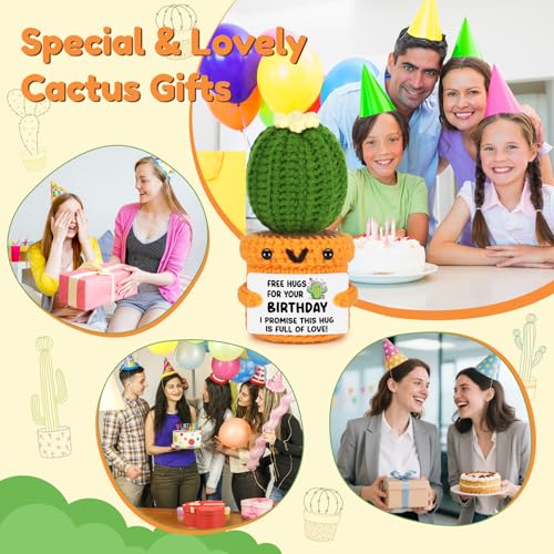 Agantree art Unique Birthday for Women Men Sister Friends Coworker Boss Happy Birthday Free Hug Cactus Decoration for Her Him Son Daughter Wife Husband, 20 30 40 50th Present for Mom Dad Grandma - style: Birthday