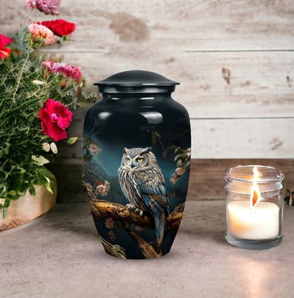 Owl Urn - Burial Urns for Adult Human Ashes - Urn with Flowers - Urns for Human Ashes Adult Female - Large Decorative Urn - Urns for Women Human Ashes - Funeral Ashes Container (Size -10Inch)
