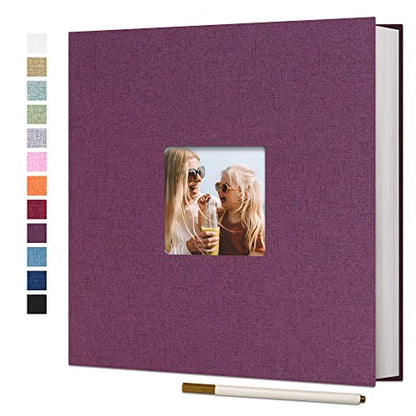 Vienrose Large Photo Album Self Adhesive for 4x6 8x10 Pictures Linen Scrapbook Album DIY 40 Blank Pages with A Metallic Pen - color: Purple, size: 11"x10.6" 40Pages