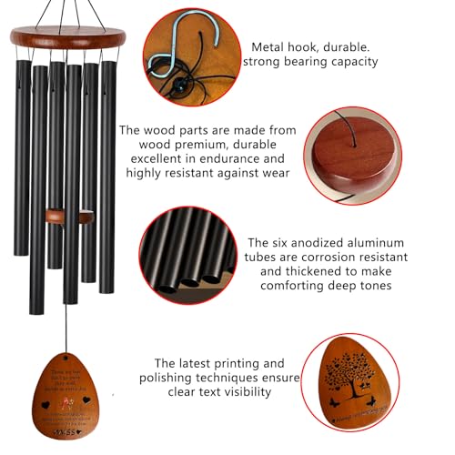 Sympathy Wind Chimes - Deep Tone Memorial Gift for Loss of Loved Ones, Mom, Dad, Husband, Wife, Grandma, Grandfather. Ideal for Outdoor, Garden, Patio, Yard & Home Decor (25.5 Inch)