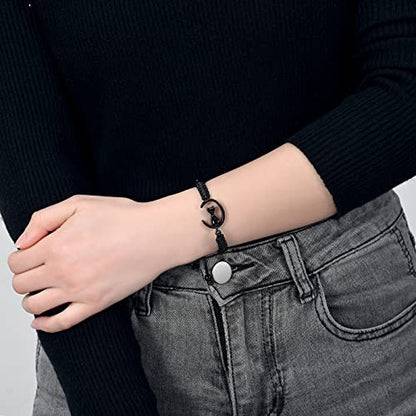 constantlife Cat Cremation Urn Bracelet for Pet Ashes Handmade Braided Rope Adjustable Bangle Stainless Steel Urn Bangle Memorial Jewelry - color: Black