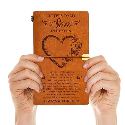 Vetbuosa Letter to Son in Heaven Leather Journal,Memorial Gifts for Loss of Son,Sympathy Gifts,Bereavement Gift Idea,In Memory of Loved One Gift - color: Brown-Son