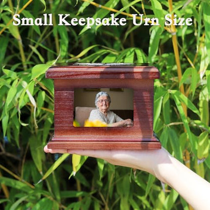 5.5 Inch Small Wooden Memorial Urn with Photo Frame, Keepsake Urn Box for Human/Pet Ashes - Wing - size: 5.5 Inches - Wing
