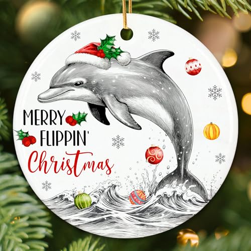 ZAGKOO Dolphin Ornaments for Christmas Tree - Dolphin Themed Gifts for Men, Women - Animal Gift Ideas for Dolphins Lovers, Beach Lovers - Ceramic Xmas Ornaments Tree Decorations - color: Dolphin