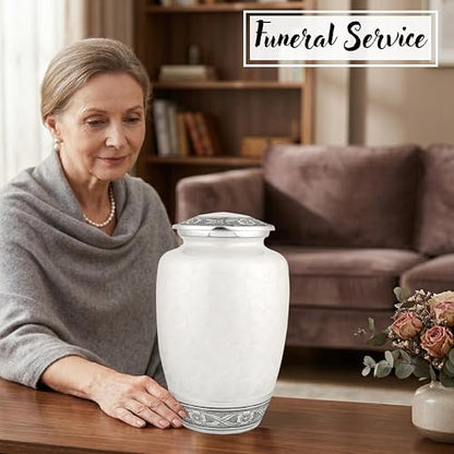 CLEENTABLE Large Cremation Urn for Human Ashes, Off White Silver - color: Off White, size: Pearl Crackle - 7x11"