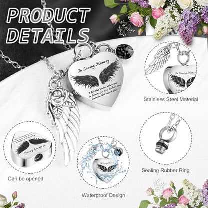 Ecation 12 Set Small Urn Cremation Jewelry Necklaces for Ashes Stainless Steel Keepsake Urns Memorial Locket Mini Ash Holders Waterproof for Human Adult Female Male Family Loved One(Black) - color: Black