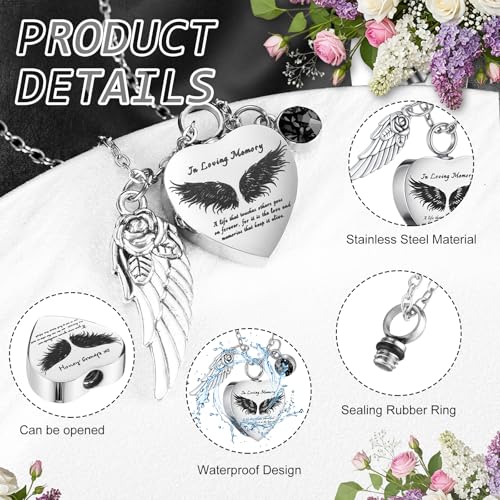 Ecation 12 Set Small Urn Cremation Jewelry Necklaces for Ashes Stainless Steel Keepsake Urns Memorial Locket Mini Ash Holders Waterproof for Human Adult Female Male Family Loved One(Black) - color: Black