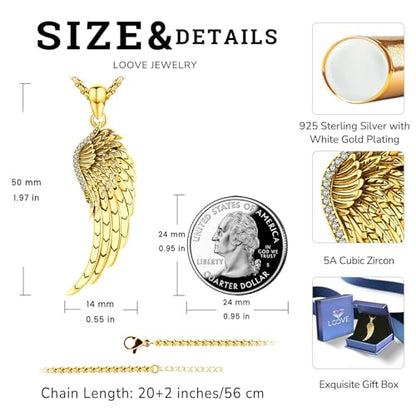 Angel Wings Necklace 925 Sterling Silver Guardian Angel Nurse RN Caduceus Pendant Charm Crystal Angel Jewelry Gifts for Women - style: D-Angel Wing (Golden)